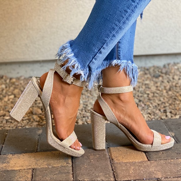 Sam Edelman Shoes - Gold Towering Block Heel Platform Heel Sandal